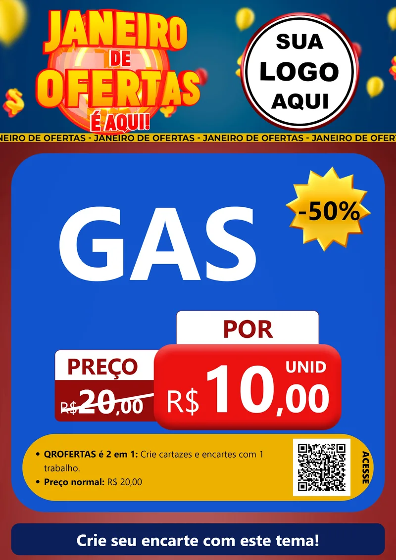 Modelo de Cartaz para Cartaz A4 Vertical com o tema Janeiro de Ofertas É Aqui! para Água e gás