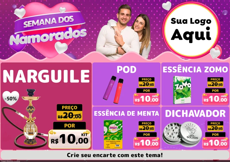 Modelo de Encarte para Encarte A4 Horizontal com o tema Semana dos Namorados para Tabacaria