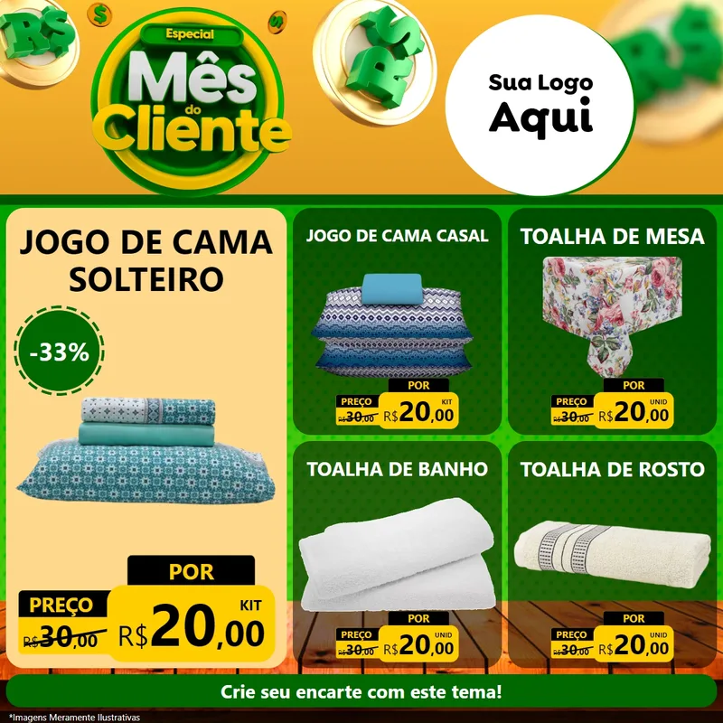 Modelo de Rede Social para Feed Facebook com o tema Especial Mês do Cliente para Cama, Mesa e Banho