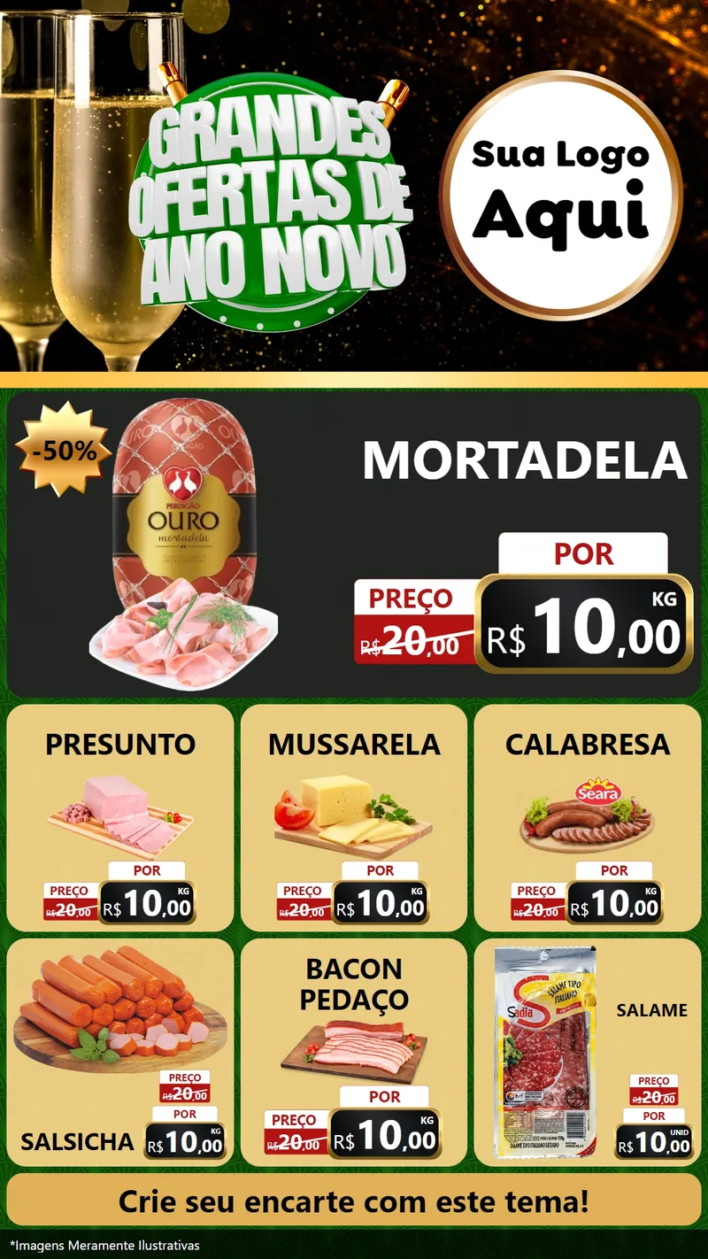 Modelo de Rede Social para Stories com o tema Grandes Ofertas de Ano Novo para Frios e Laticínios