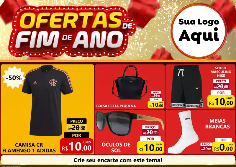 Modelo de Encarte para Encarte A4 Horizontal com o tema Ofertas de Fim de Ano para Roupas e acessórios