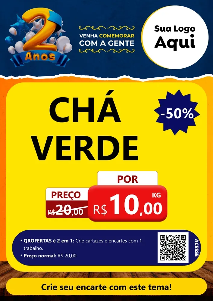 Modelo de Cartaz para Cartaz A4 Vertical com o tema Aniversário de 2 anos para Produtos Naturais