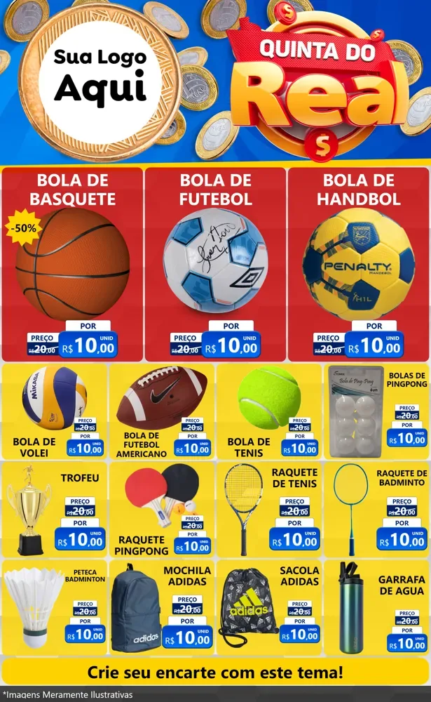 Modelo de Encarte para Encarte Grande com o tema Quinta do Real para Artigos Esportivos