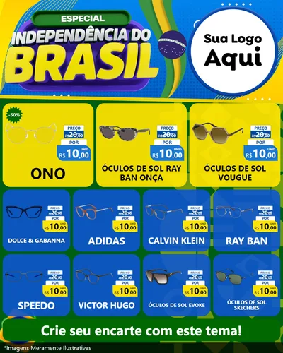 Modelo de Rede Social para Feed Instagram com o tema Especial Independência do Brasil para Óticas