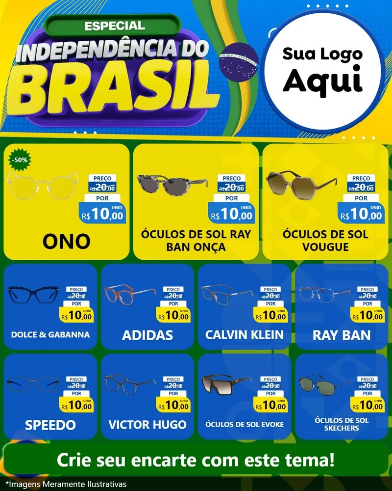 Modelo de Rede Social para Feed Instagram com o tema Especial Independência do Brasil para Óticas