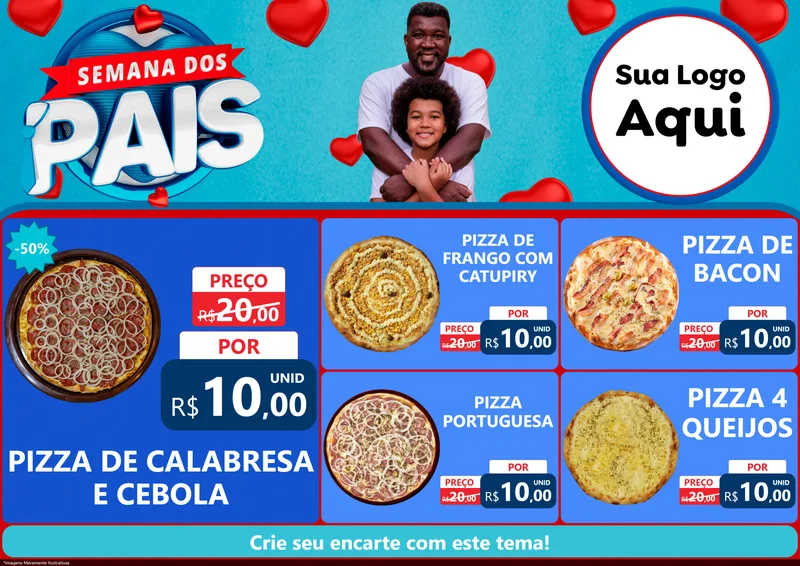 Modelo de Encarte para Encarte A4 Horizontal com o tema Semana Dos Pais para Pizzaria