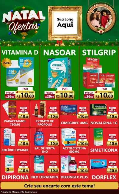 Modelo de Encarte para Encarte Grande com o tema Natal de Ofertas para Farmácia
