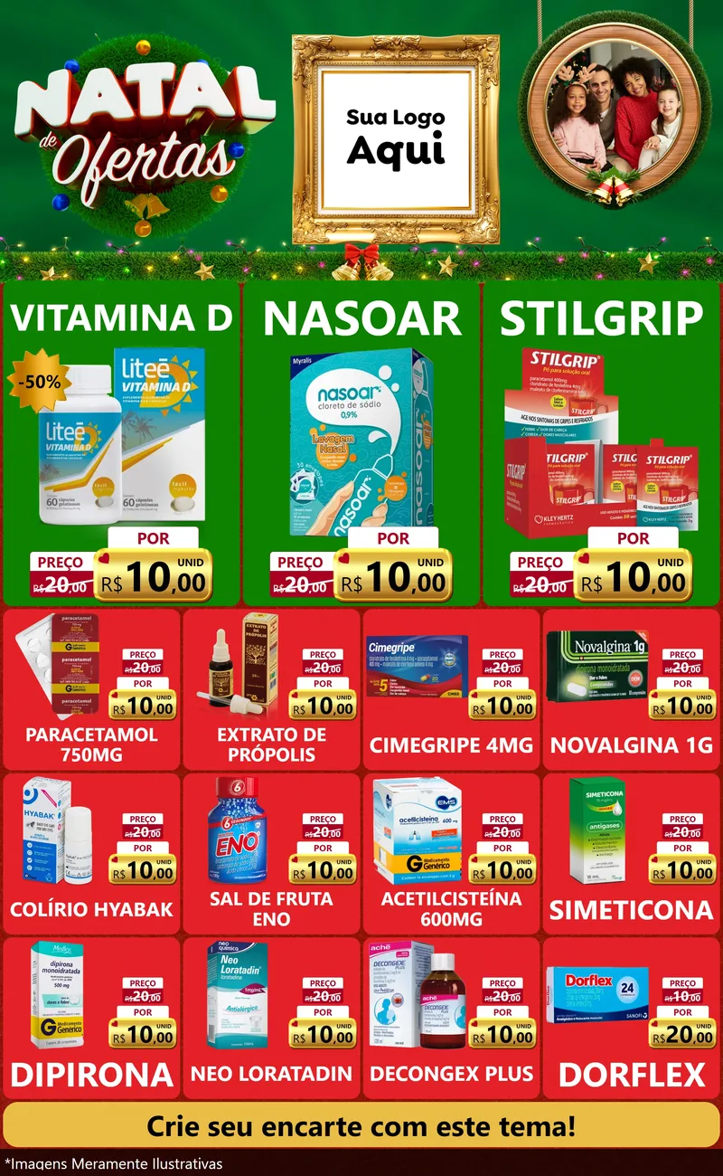 Modelo de Encarte para Encarte Grande com o tema Natal de Ofertas para Farmácia