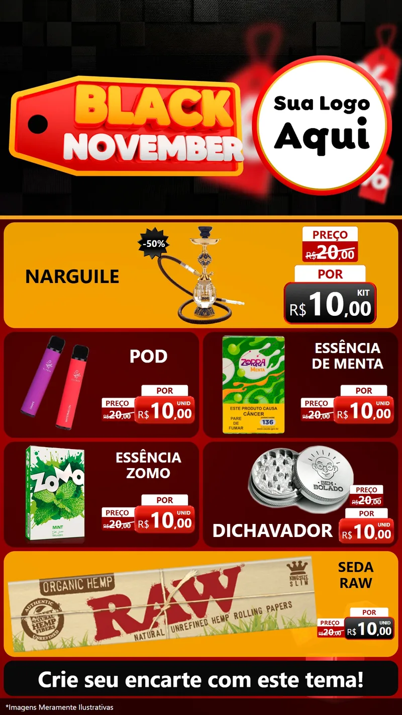 Modelo de TV para TV Vertical com o tema Black November para Tabacaria