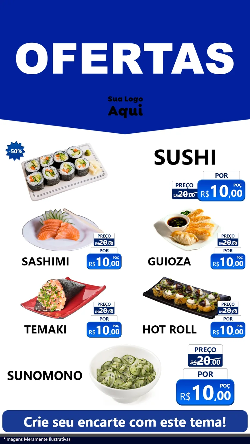 Modelo de TV para TV Vertical com o tema Ofertas Azul Cartaz para Comida japonesa