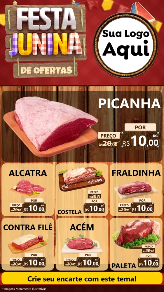 Modelo de Rede Social para Stories com o tema Festa Junina de Ofertas para Açougue