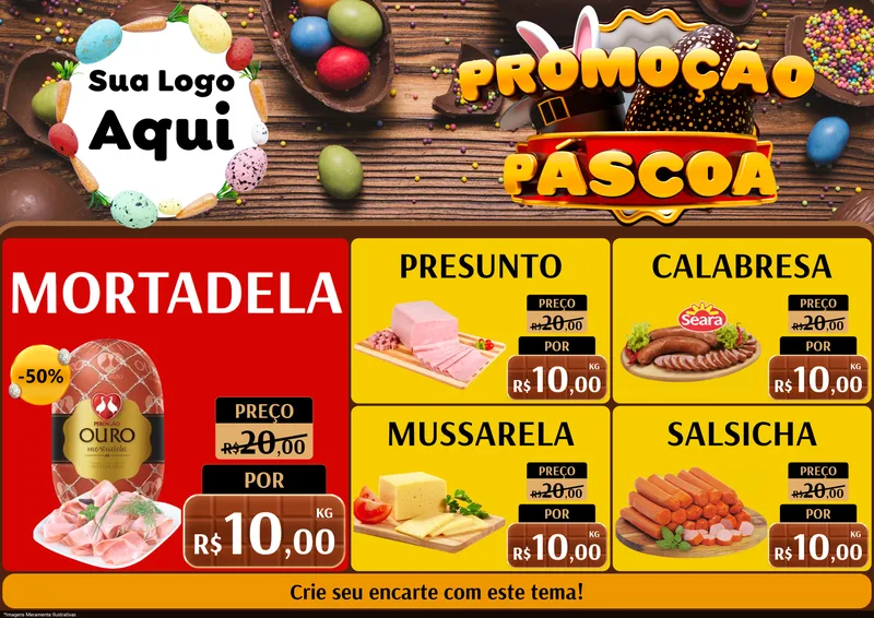 Modelo de Encarte para Encarte A4 Horizontal com o tema Promoção Páscoa para Frios e Laticínios