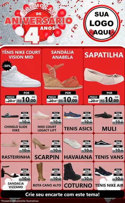Modelo de Encarte para Encarte Grande com o tema Promoção de Aniversário - 4 Anos para Calçados