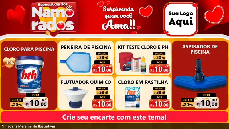 Modelo de TV para TV Horizontal com o tema Especial Dia dos Namorados para Produtos para Piscina