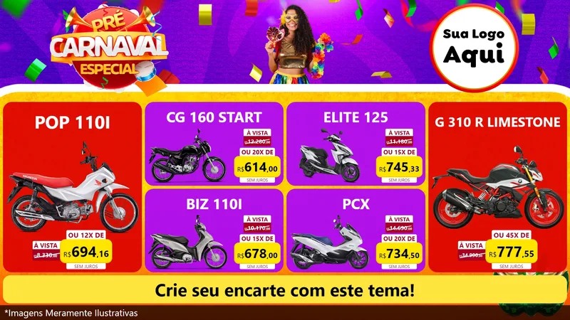 Modelo de TV para TV Horizontal com o tema Pré-Carnaval Especial para Concessionaria de Motos