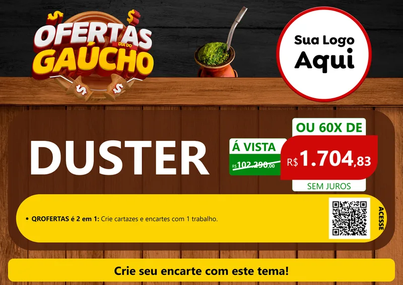 Modelo de Cartaz para Cartaz A4 Horizontal com o tema Ofertas Dia do Gaúcho para Concessionaria de Carros