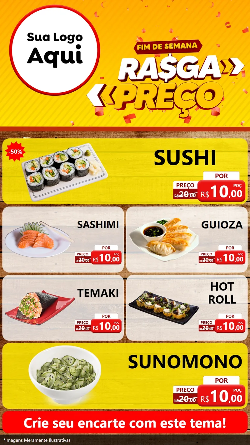 Modelo de TV para TV Vertical com o tema Fim de Semana Rasga Preços para Comida japonesa