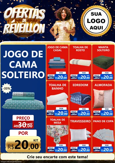 Modelo de Encarte para Encarte A4 Vertical com o tema Ofertas de Réveillon para Cama, Mesa e Banho