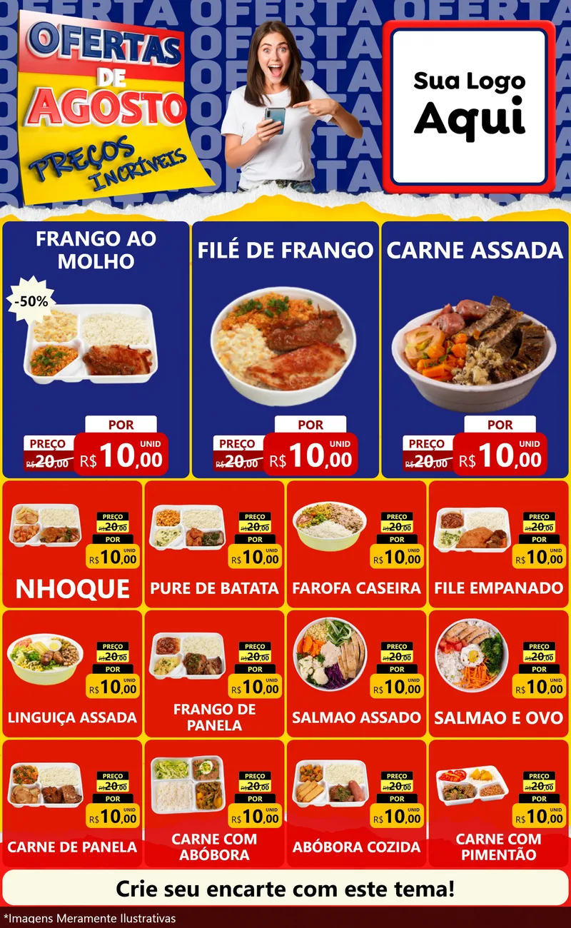 Modelo de Encarte para Encarte Grande com o tema Ofertas de Agosto - Preços Incríveis para Restaurante