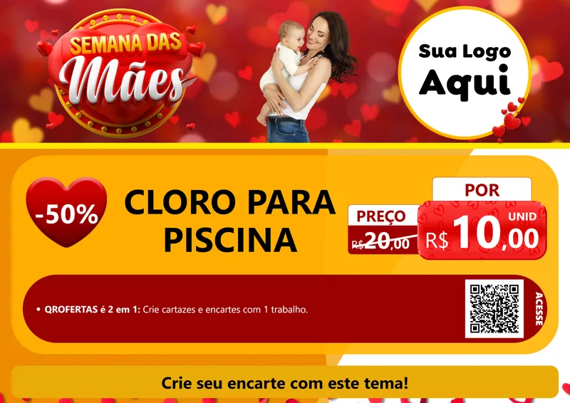 Modelo de Cartaz para Cartaz A4 Horizontal com o tema Semana das Mães para Produtos para Piscina