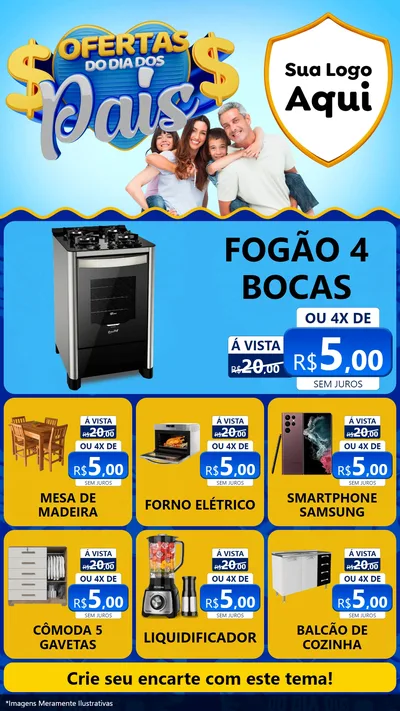 Modelo de Rede Social para Stories com o tema Ofertas do Dia dos Pais para Móveis e Eletro