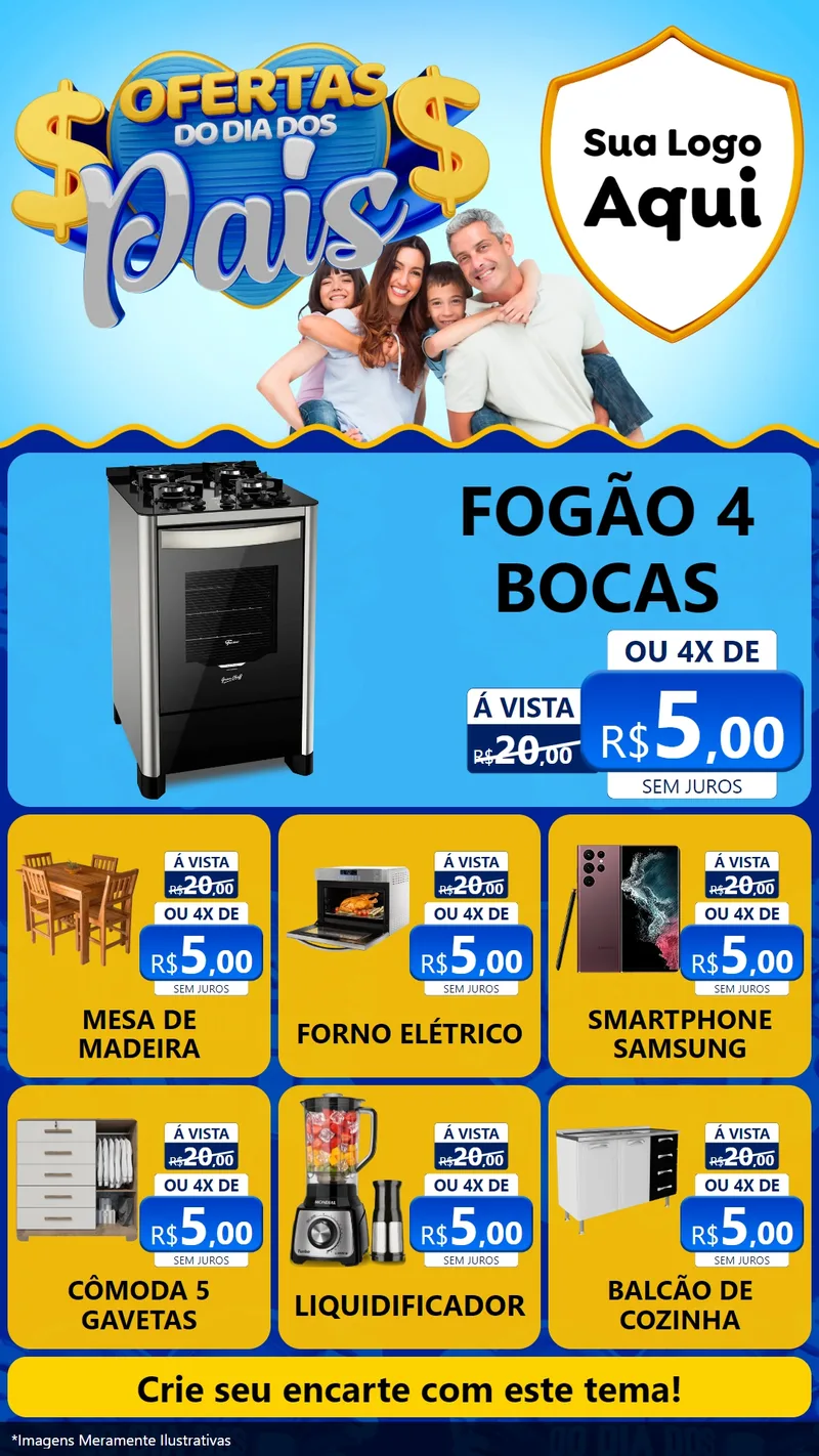 Modelo de Rede Social para Stories com o tema Ofertas do Dia dos Pais para Móveis e Eletro