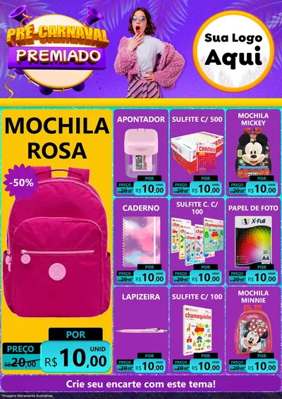 Modelo de Encarte para Encarte A4 Vertical com o tema Pré-Carnaval Premiado para Papelaria