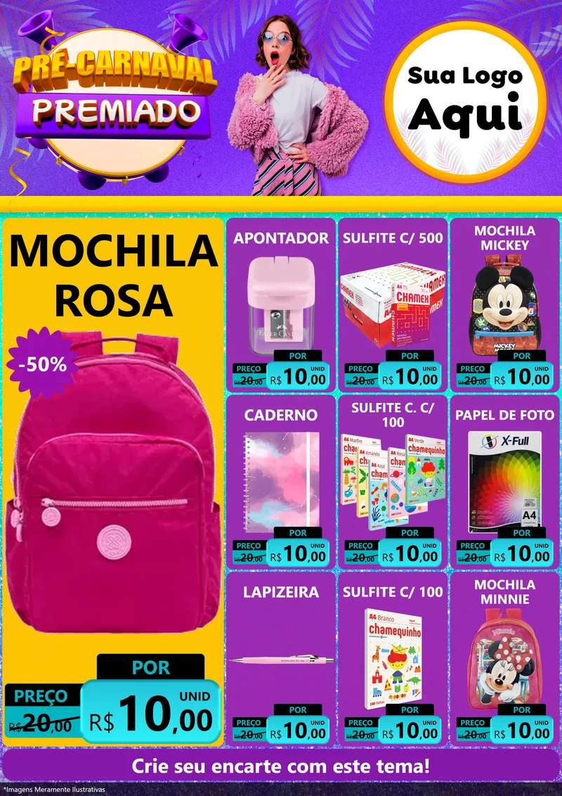 Modelo de Encarte para Encarte A4 Vertical com o tema Pré-Carnaval Premiado para Papelaria