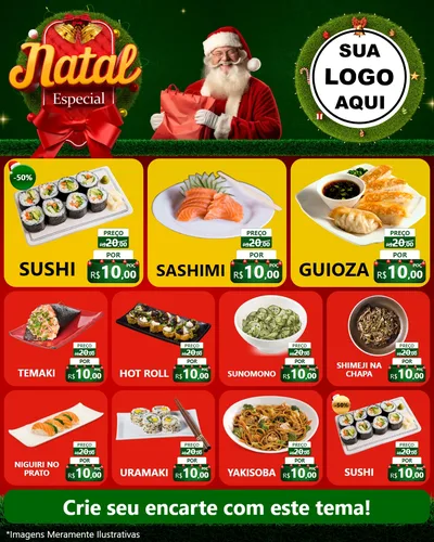Modelo de Rede Social para Feed Instagram com o tema Natal Especial para Comida japonesa