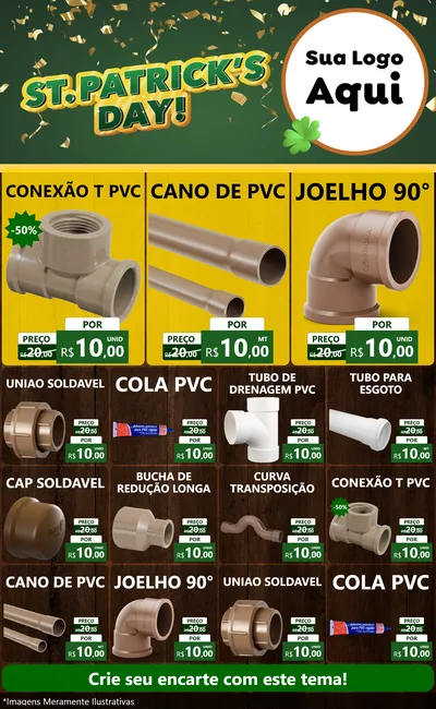 Modelo de Encarte para Encarte Grande com o tema St Patriks Day para Tubos e conexões