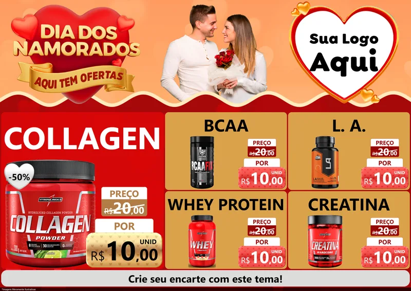 Modelo de Encarte para Encarte A4 Horizontal com o tema Dia dos Namorados - Aqui Tem Ofertas para Suplementos alimentares