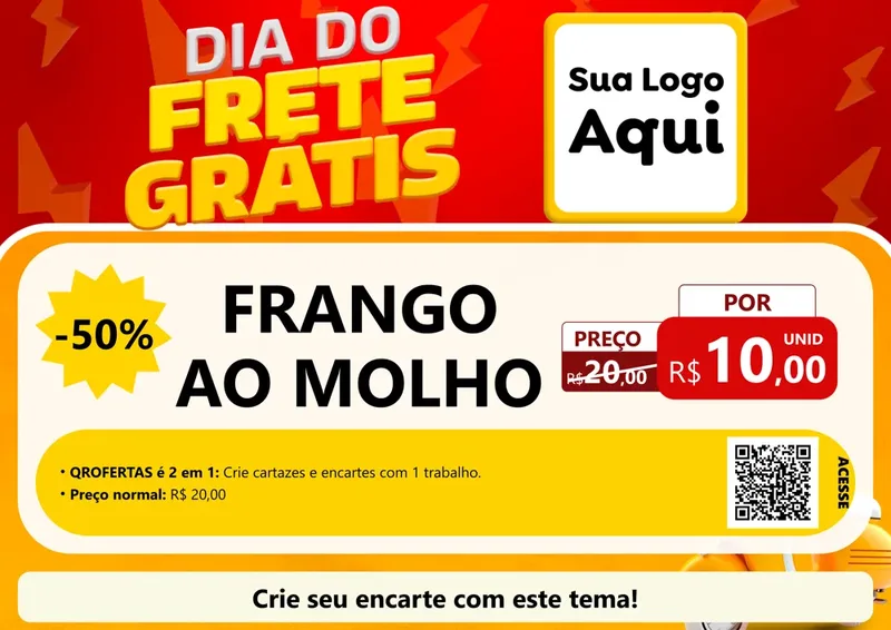 Modelo de Cartaz para Cartaz A4 Horizontal com o tema Dia do Frete Grátis para Restaurante