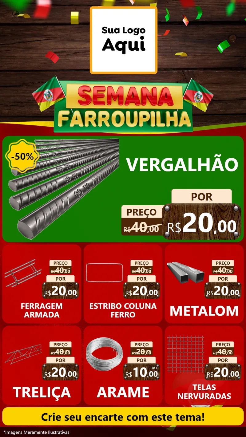 Modelo de Rede Social para Stories com o tema Semana Farroupilha para Ferragens