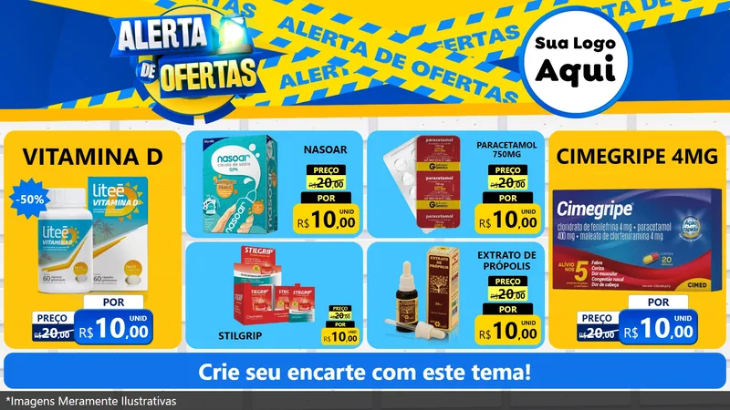 Modelo de TV para TV Horizontal com o tema Alerta de Ofertas para Farmácia