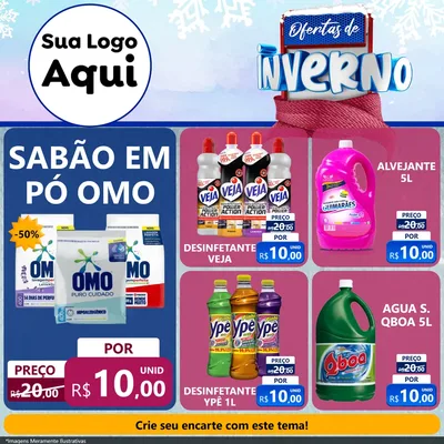 Modelo de Rede Social para Feed Facebook com o tema Ofertas de Inverno para Produtos de Limpeza