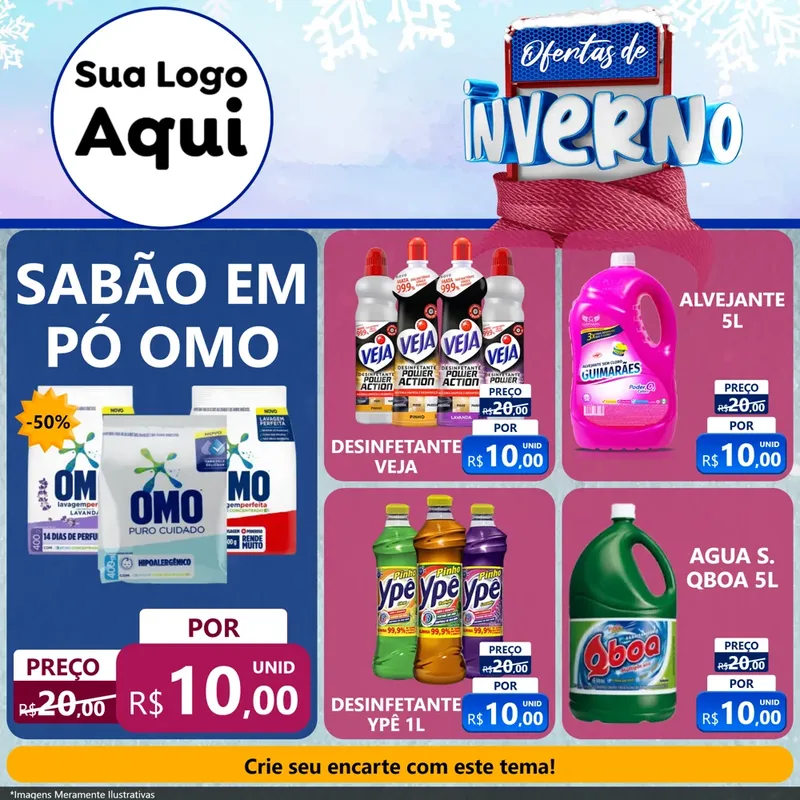 Modelo de Rede Social para Feed Facebook com o tema Ofertas de Inverno para Produtos de Limpeza