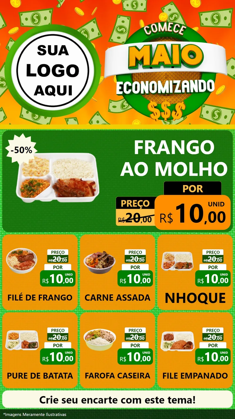Modelo de Rede Social para Stories com o tema Comece Maio Economizando para Restaurante