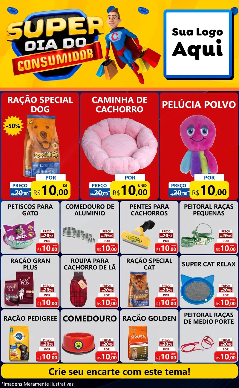 Modelo de Encarte para Encarte Grande com o tema Super Dia do Consumidor para Pet Shop