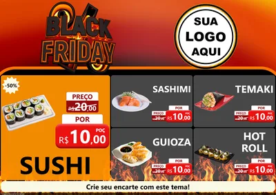 Modelo de Encarte para Encarte A4 Horizontal com o tema Black Friday para Comida japonesa