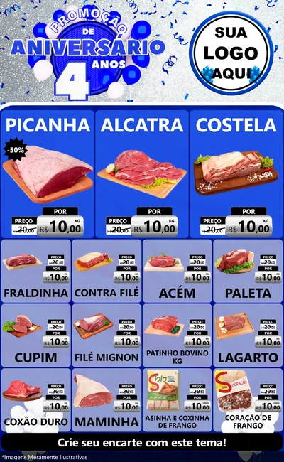 Modelo de Encarte para Encarte Grande com o tema Promoção de Aniversário - 4 Anos para Açougue