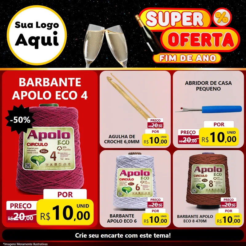 Modelo de Rede Social para Feed Facebook com o tema Super Oferta Fim de Ano para Armarinho e Aviamentos