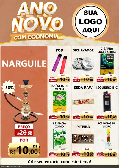 Modelo de Encarte para Encarte A4 Vertical com o tema Ano Novo Com Economia para Tabacaria