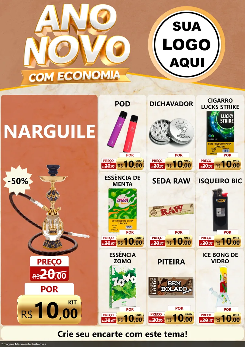 Modelo de Encarte para Encarte A4 Vertical com o tema Ano Novo Com Economia para Tabacaria