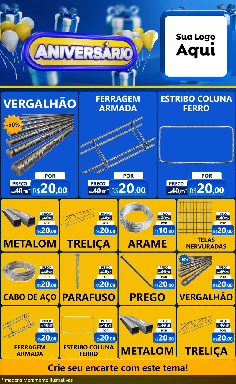 Modelo de Encarte para Encarte Grande com o tema Aniversário para Ferragens