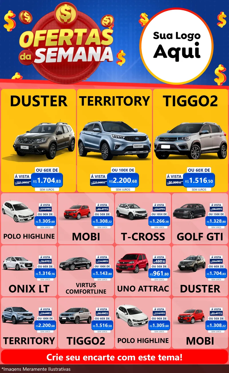 Modelo de Encarte para Encarte Grande com o tema Ofertas Da Semana para Concessionaria de Carros