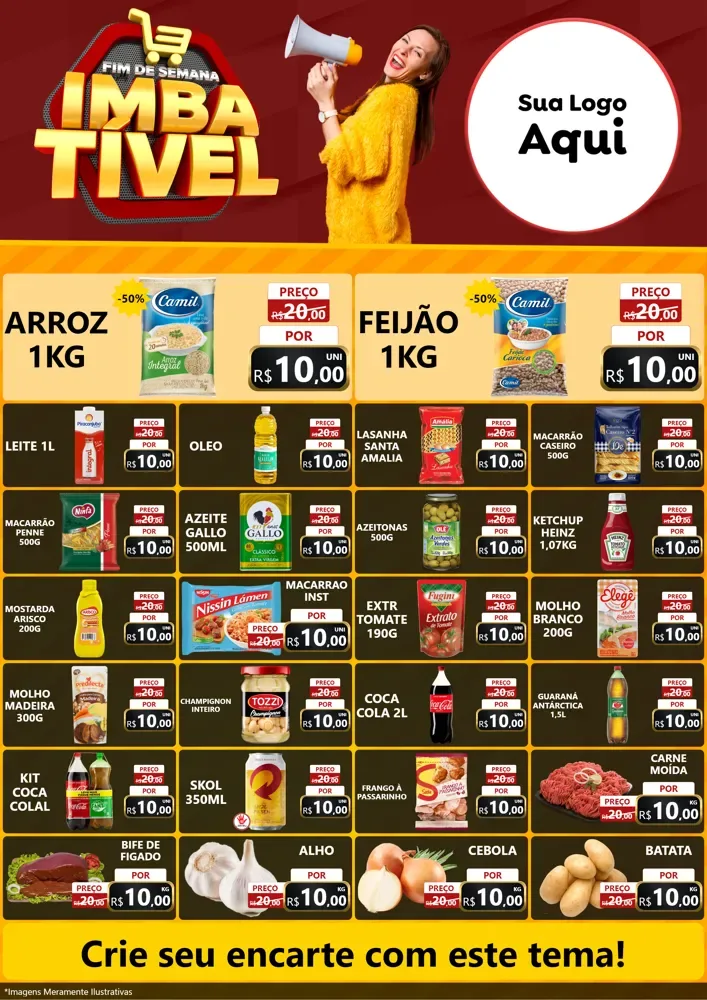 Modelo de Encarte para Encarte A4 Vertical com o tema Fim de Semana Imbatível para Supermercado