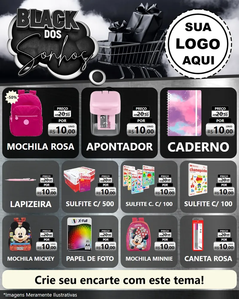 Modelo de Rede Social para Feed Instagram com o tema Black dos Sonhos para Papelaria