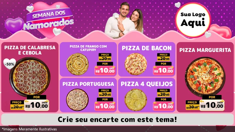 Modelo de TV para TV Horizontal com o tema Semana dos Namorados para Pizzaria