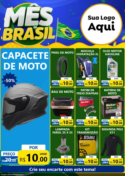 Modelo de Encarte para Encarte A4 Vertical com o tema Mês do Brasil para Moto peças