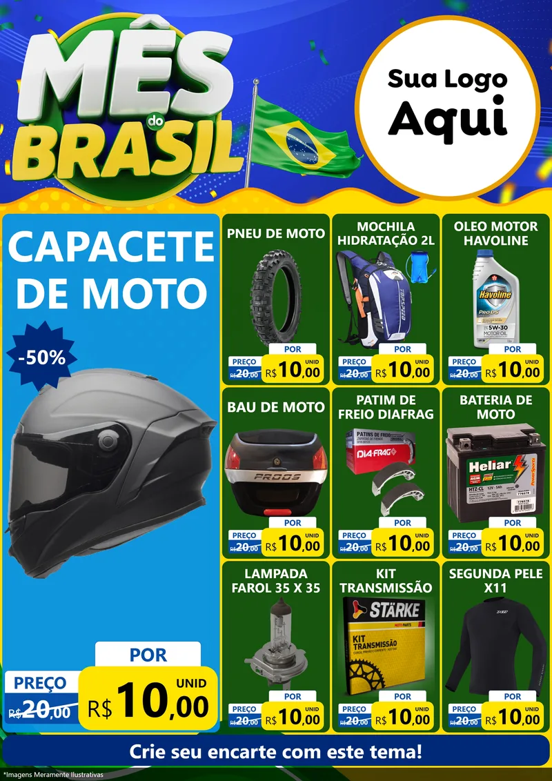 Modelo de Encarte para Encarte A4 Vertical com o tema Mês do Brasil para Moto peças